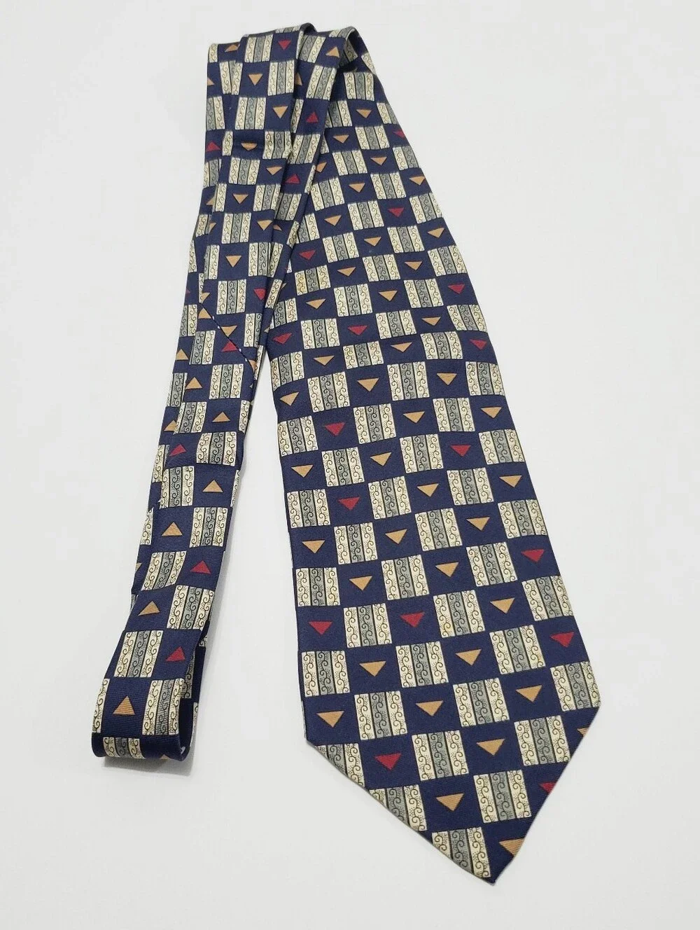 Preswick & Moore Men's Silk Neck Tie Blue Geometric Pattern 58x3.75